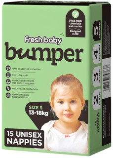 NEW+Fresh+Baby+Bumper+Size+5+Unisex+Nappies+13-18kg+15+Pack