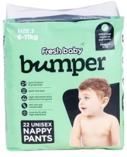 NEW-Fresh-Baby-Bumper-Size-3-Unisex-Nappy-Pants-6-11kg-22-Pack on sale