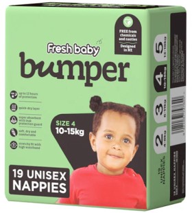 NEW-Fresh-Baby-Bumper-Size-4-Unisex-Nappies-10-15kg-19-Pack on sale