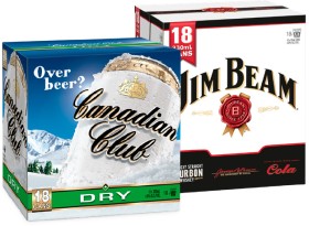 Canadian-Club-Dry-or-Zero-48-Jim-Beam-Cola-or-Zero-48-18-x-330mL-Cans on sale