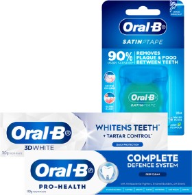 Oral-B-3D-White-Pro-Health-110g-or-Satin-Tape-25m on sale