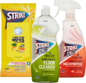 Strike-Cleaning-Wipes-50100-Pack-or-Strike-Floor-Cleaner-750ml-or-Strike-Cleaning-Triggers-750ml on sale