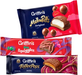 Griffins-MallowPuffs-Toffee-Pops-or-Squiggles-180-215g on sale