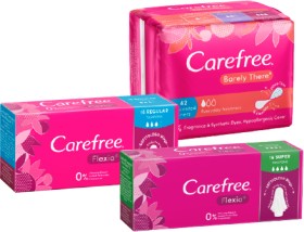 Carefree-Liners-Barely-There-Breathable-42-Pack-or-Flexia-Tampons-16-Pack on sale