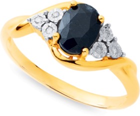 9ct+Oval+Shaped+Black+Sapphire+%26amp%3B+Diamond+Ring