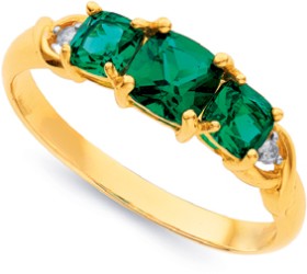 9ct+Created+Emerald+%26amp%3B+Diamond+Trilogy+Crossover+Ring