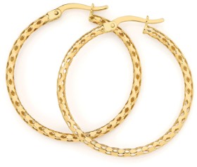 9ct-2x25mm-Filigree-Hoop-Earrings on sale