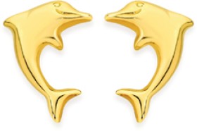 9ct+Dolphin+Stud+Earrings