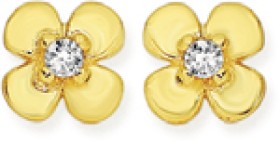 9ct+Cubic+Zirconia+Flower+Stud+Earrings
