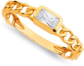 9ct+Rectangle+Cubic+Zirconia+Rub+Over+Chain+Link+Ring