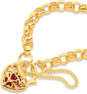9ct+19cm+Created+Ruby+Filigree+Heart+Padlock+Bracelet