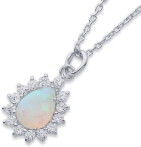 Sterling+Silver+Created+Opal+%26amp%3B+Cubic+Zirconia+Pendant+with+Chain