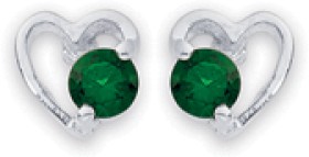 Silver-Dark-Green-Cubic-Zirconia-Open-Heart-Stud-Earrings on sale