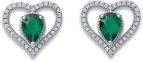 Sterling-Silver-Green-Cubic-Zirconia-Heart-Studs on sale