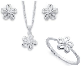 Sterling-Silver-Small-Flower-with-Cubic-Zirconia-In-Centre-Studs-Pendant-Ring on sale