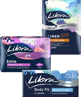 Libra+Pads+10-14+Pack%2C+Tampons+16+Pack+or+Liner+30+Pack