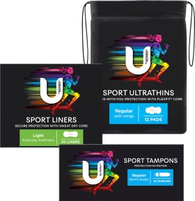 U+by+Kotex+Sport+Pads+10-12+Pack%2C+Sport+Liners+30+Pack+or+Sport+Tampon+16+Pack