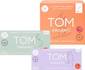 Tom+Organic+Pads+10+Pack%2C+Tampons+2x8+Pack+or+Ultra+Thin+Liners+26+Pack