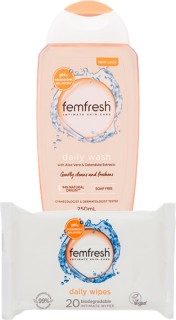 Femfresh+Daily+Intimate+Wash+250ml+or+Femfresh+Feminine+Wipes+20+Pack