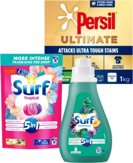 Persil+Laundry+Powder+1kg%2C+Surf+Laundry+Capsules+18s+or+Surf+Laundry+Liquid+1L