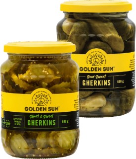 Golden+Sun+Gherkins+Short+%26amp%3B+Sweet+680g+or+Golden+Sun+Gherkins+Sour+Sweet+Gluten+Free+680g