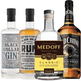 Old+Crow+Bourbon%2C+Medoff+Classic+Premium+Vodka+1L%2C+Black+Collar+Gin+or+Rum+700mL