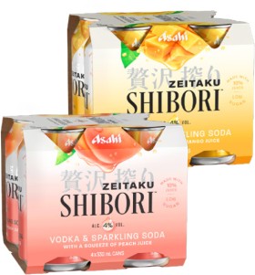 NEW+Asahi+Shibori+Vodka+Mango+or+Peach+4%25+4+x+330mL+Cans
