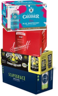 Cruiser+Range+7%25%2C+Smirnoff+Ice+Original+5%25+12+x+250mL+Cans%2C+Scapegrace+Range+5%25+or+Brookvale+Union+Range+10+x+330mL+Cans