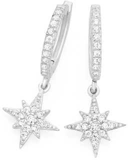 Sterling+Silver+Cubic+Zirconia+Star+Huggies