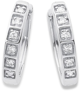 9ct+White+Gold+Diamond+Huggies