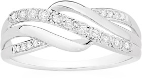 9ct+White+Gold+Diamond+Crossover+Ring