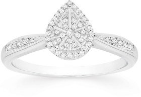 9ct+White+Gold+Diamond+Pear+Shape+Cluster+Ring