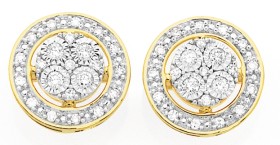 9ct+Two+Tone+Diamond+Round+Cluster+Stud+Earrings