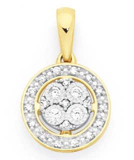 9ct+Two+Tone+Diamond+Round+Cluster+Pendant