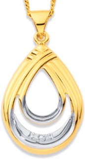 9ct+Two+Tone+Swirl+Diamond+Pendant