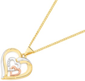 9ct+3+Tone+Diamond+Triple+Heart+Pendant