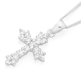 Sterling-Silver-Cubic-Zirconia-Flared-Cross-Pendant on sale