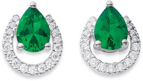 Sterling+Silver+Green+Cubic+Zirconia+Horseshoe+Studs