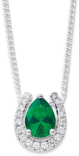 Sterling-Silver-Green-Cubic-Zirconia-Horseshoe-Pendant on sale