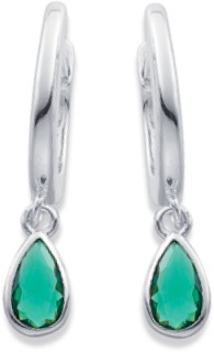 Sterling-Silver-Green-Pear-Drop-Huggie-Earrings on sale