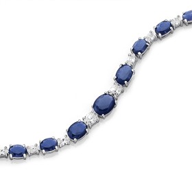 Sterling+Silver+19cm+Sapphire+Cubic+Zirconia+%26amp%3B+Cubic+Zirconia+Bracelet