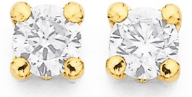 9ct+3mm+Cubic+Zirconia+Stud+Earrings