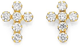 9ct+Cubic+Zirconia+Cross+Stud+Earrings