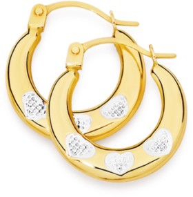 9ct-Two-Tone-Triple-Hearts-Creole-Earrings on sale