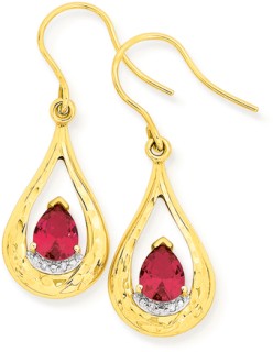 9ct+Created+Ruby+Pear+Teardrop+Earrings