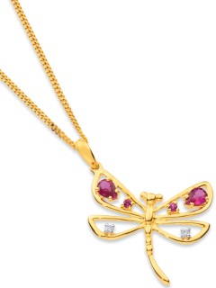 9ct+Created+Ruby+%26amp%3B+Diamond+Dragonfly+Pendant