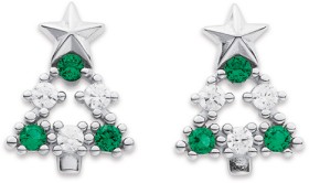 Sterling+Silver+Green+Cubic+Zirconia+Christmas+Tree+Studs