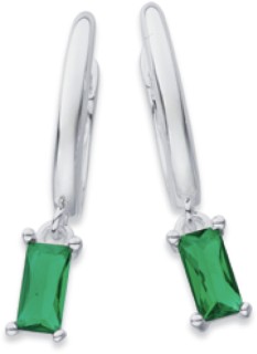 Sterling+Silver+Green+Rectangle+Drop+Huggie+Earrings
