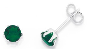 Sterling+Silver+Green+Glass+Round+6-Claw+Stud+Earrings