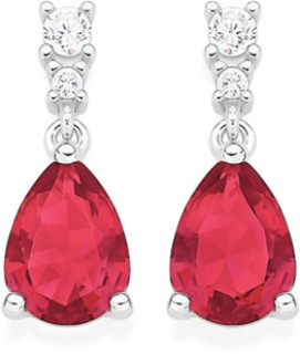 Sterling+Silver+Pear+Red+Glass+%26amp%3B+Cubic+Zirconia+Drop+Studs